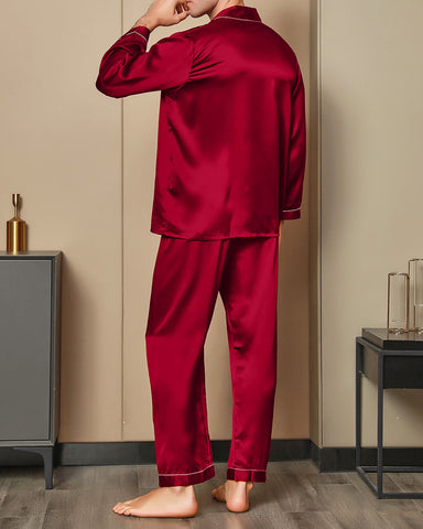 Men's 100% Luxurious Silk Lapel Pajamas 2Pcs