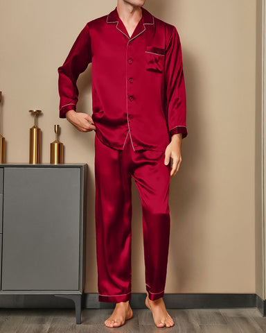 Men's 100% Luxurious Silk Lapel Pajamas 2Pcs