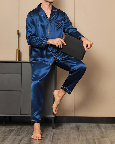 Men's 100% Luxurious Silk Lapel Pajamas 2Pcs