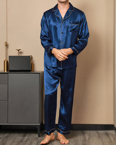 Men's 100% Luxurious Silk Lapel Pajamas 2Pcs