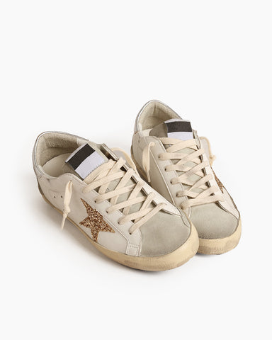 Ice-gray Suede Sneakers with Gold Glitter Star