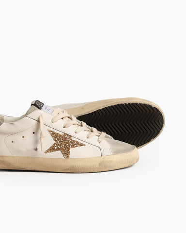 Ice-gray Suede Sneakers with Gold Glitter Star