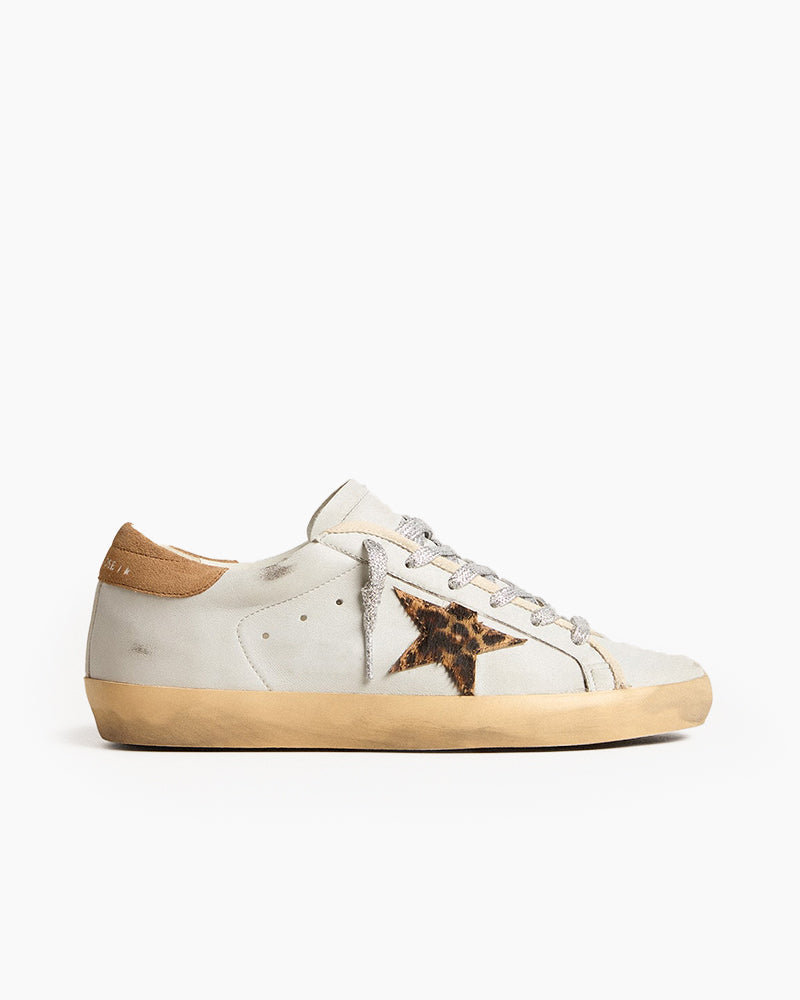 Nappa Leather Sneakers with Leopard Print Star and Suede Heel Tab