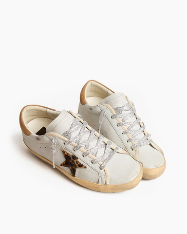 Nappa Leather Sneakers with Leopard Print Star and Suede Heel Tab