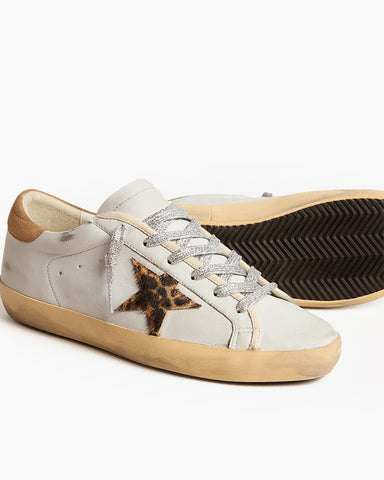 Nappa Leather Sneakers with Leopard Print Star and Suede Heel Tab