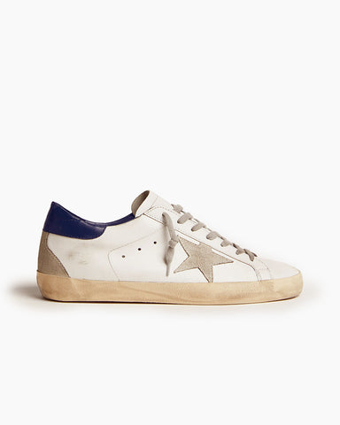 White Leather Sneakers with Suede Star and Blue Heel Tab