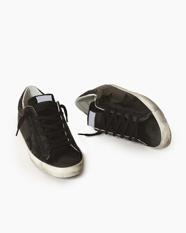 Black Nappa Sneakers with Black Star and Glitter Heel Tab