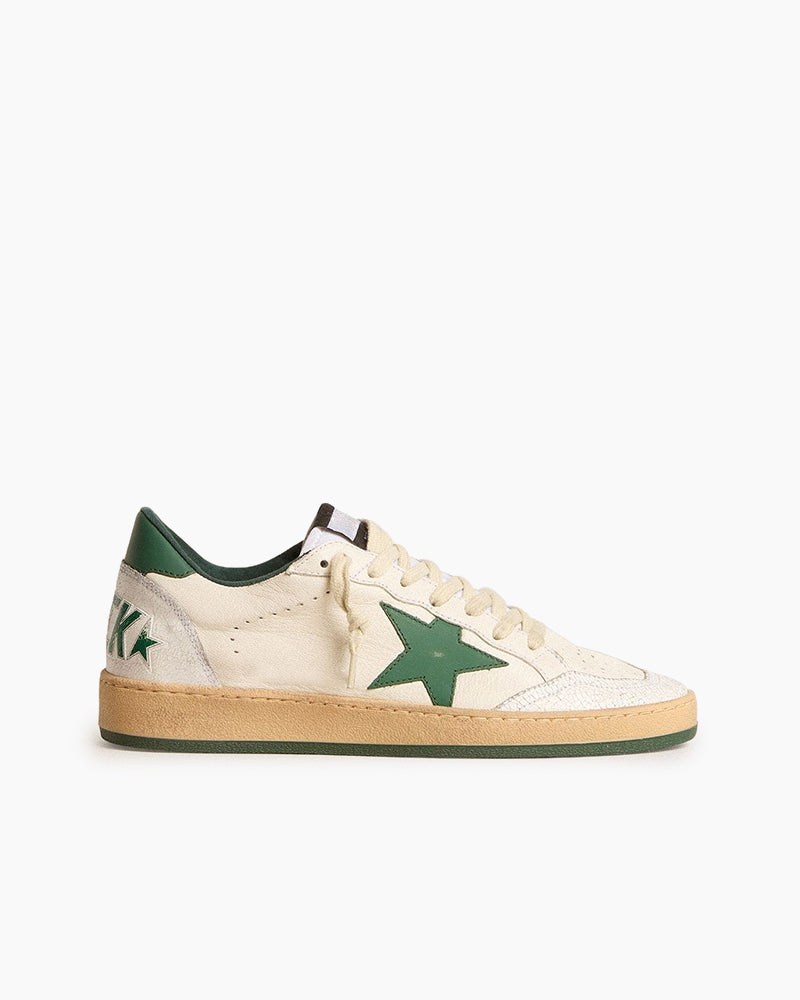 White Nappa Leather Sneakers with Green Leather Star and Heel Tab