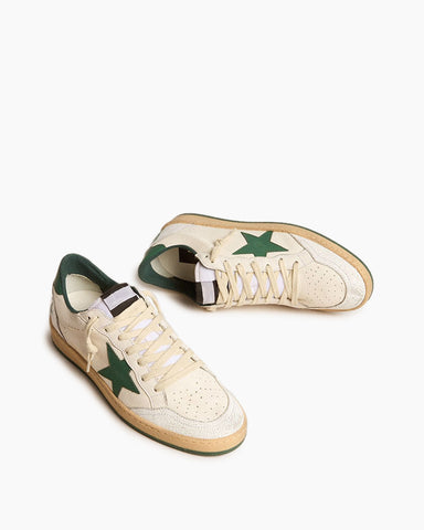 White Nappa Leather Sneakers with Green Leather Star and Heel Tab