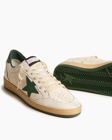 White Nappa Leather Sneakers with Green Leather Star and Heel Tab