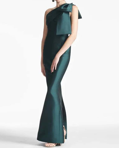 Bow One-Shoulder Gown Satin Trumpet Dress