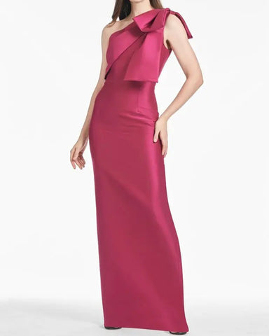 Bow One-Shoulder Gown Satin Trumpet Dress