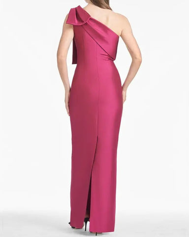 Bow One-Shoulder Gown Satin Trumpet Dress