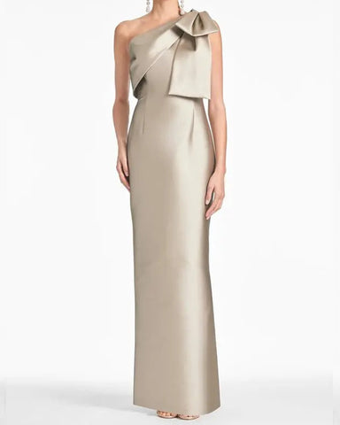 Bow One-Shoulder Gown Satin Trumpet Dress