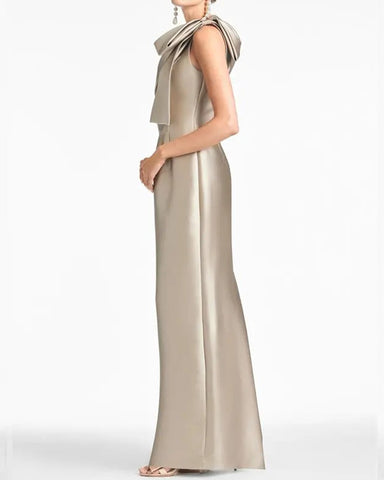 Bow One-Shoulder Gown Satin Trumpet Dress