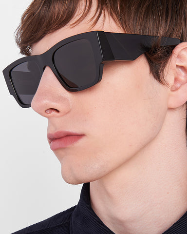 Men's Black Geometric Temples Sunglasses