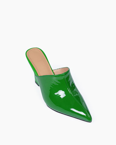 Patent Leather Wedge Low Heel Slip On Mules