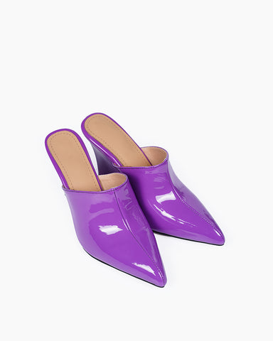 Patent Leather Wedge Low Heel Slip On Mules