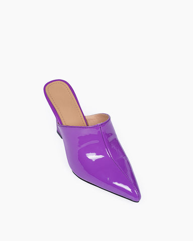 Patent Leather Wedge Low Heel Slip On Mules