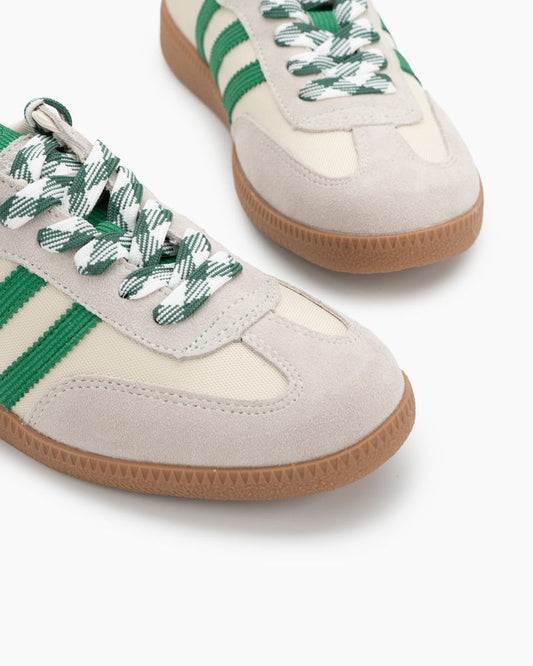 (Clean Up - US 11) Green and White Suede Leather Flat Sneakers