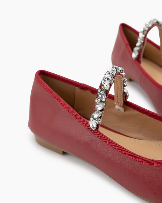 Rhinestone Straps Bowknot Solid  Ballet Flats