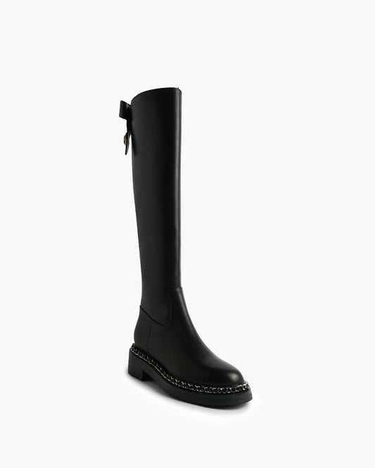 Tall Riding Outer Chain Decorative Knee High Boots