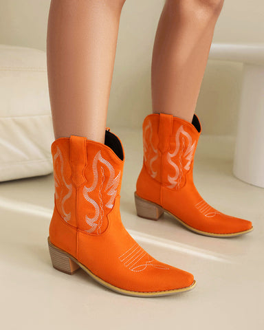 Suede Embroidered Western Rodeo Ankle Boots