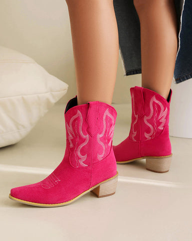 Suede Embroidered Western Rodeo Ankle Boots