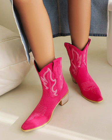 Suede Embroidered Western Rodeo Ankle Boots