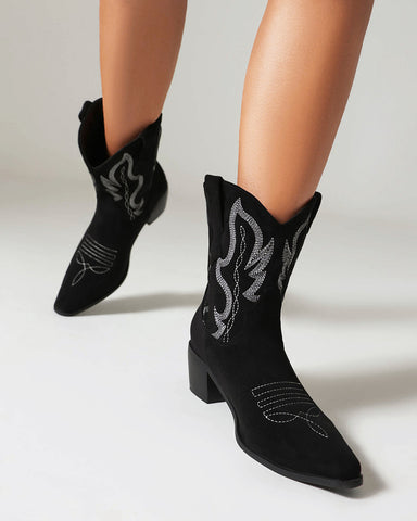 Suede Embroidered Western Rodeo Ankle Boots