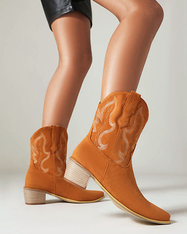 Suede Embroidered Western Rodeo Ankle Boots