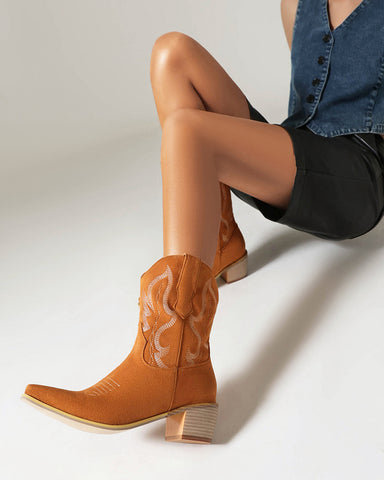 Suede Embroidered Western Rodeo Ankle Boots