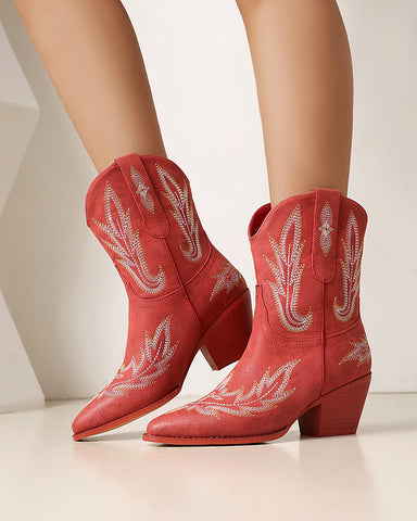 Embroidery Mid Calf Cowgirl Stitched Western Boots