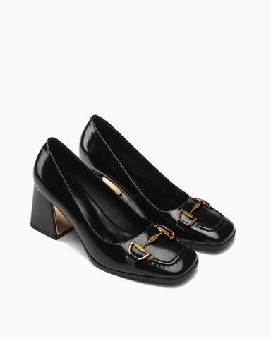 Alina Patent Leather Thick Heel Shallow Mouth Loafers