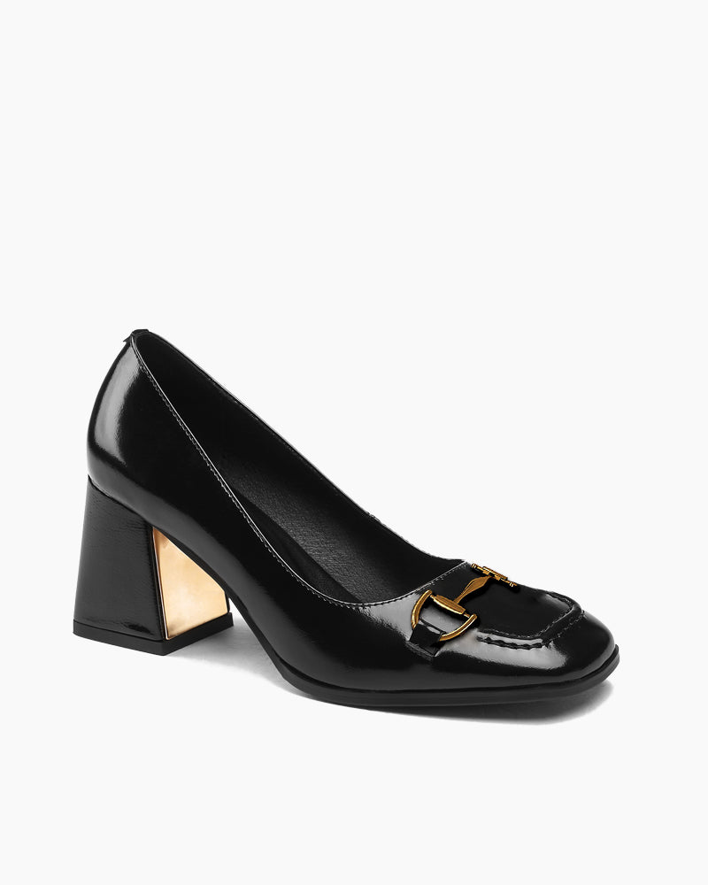 Alina Patent Leather Thick Heel Shallow Mouth Loafers