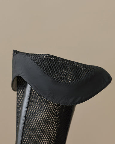 Mesh Knee High Block Heels Boots