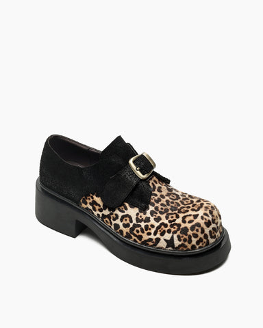 Calf Hair Colorblocking Platform Loafers