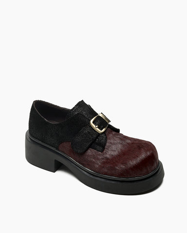 Calf Hair Colorblocking Platform Loafers