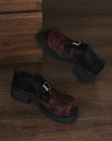 Calf Hair Colorblocking Platform Loafers