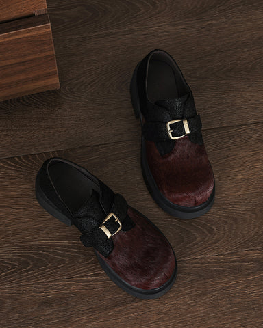 Calf Hair Colorblocking Platform Loafers