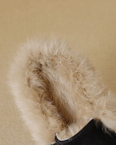 Suede and Rabbit Fur Round-toe Mules