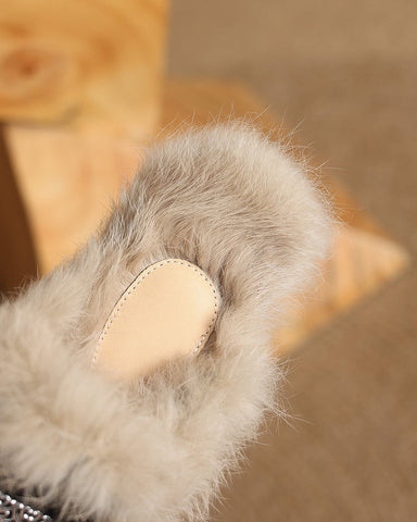 Sheepskin and Velvet Printed Mule Slippers