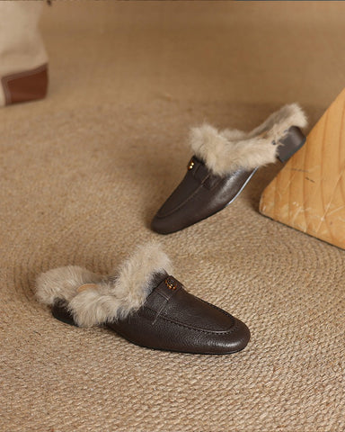 Winter Top Layer Sheepskin Mule Slippers