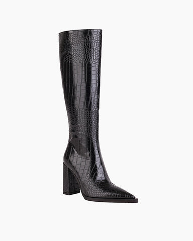 Printed Chunky Heel  Knee High Boots