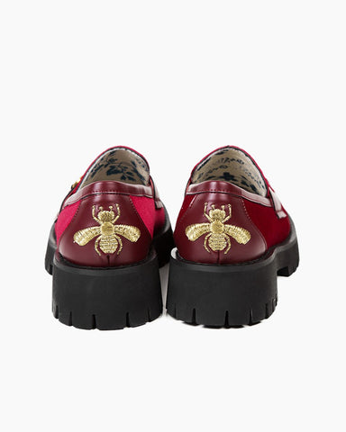 Alina Bee Embroidery Velvet Platform Leather Loafers