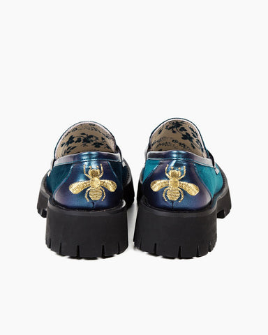 Alina Bee Embroidery Velvet Platform Leather Loafers