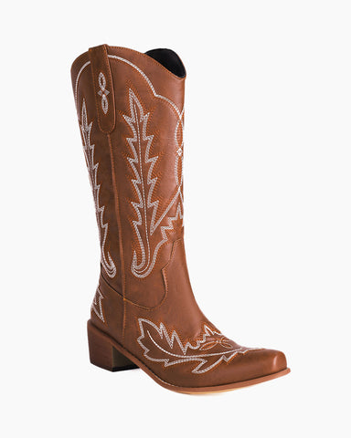 Denim Embroidered Pattern Western Boots