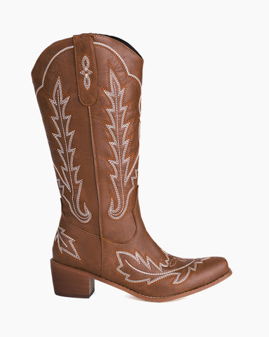 Denim Embroidered Pattern Western Boots