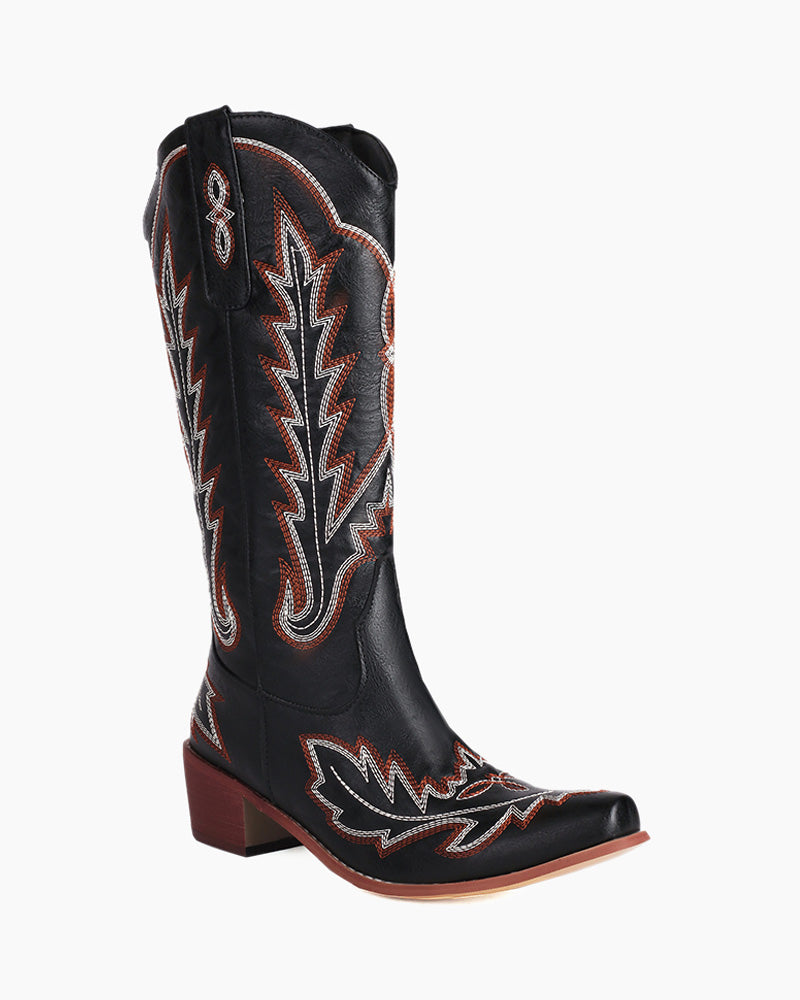 Denim Embroidered Pattern Western Boots