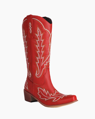 Denim Embroidered Pattern Western Boots